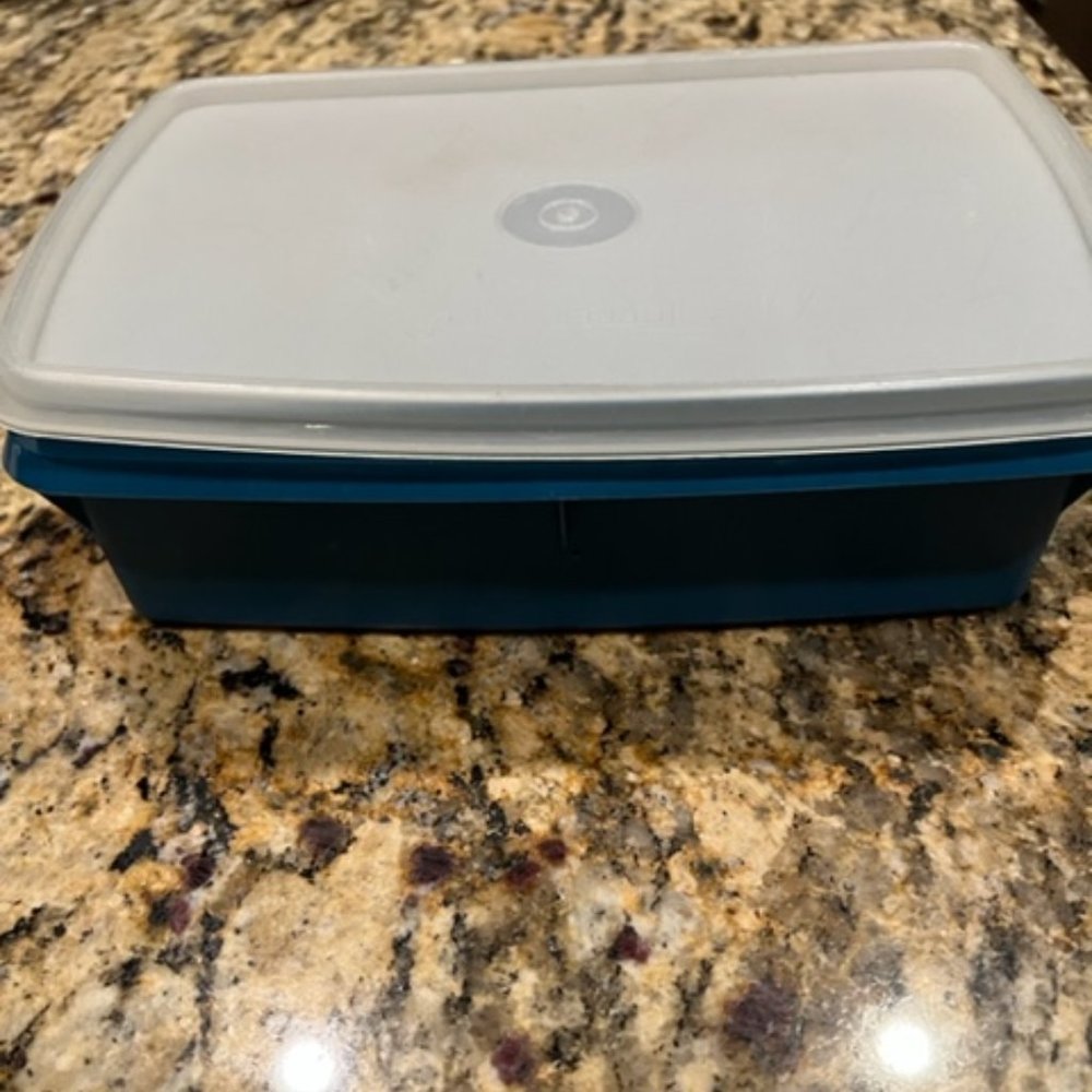 Vintage Tupperware Tuppercraft Blue stow and go container with insert and cover